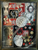 shadowbox art love and time theme with clocks watch skull heart