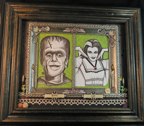 Lily and Herman Munster Shadowbox