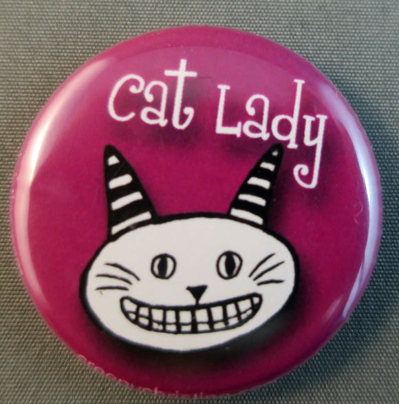 cat lady buttons and magnets