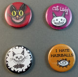 cat lady buttons and magnets