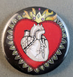 Corazon flaming heart button or magnet