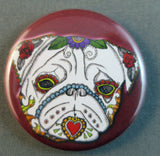 Sugar skull pug button magnet