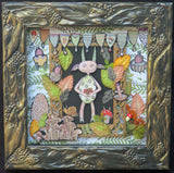 Forest Imp shadowbox collage art with mushrooms and leaves