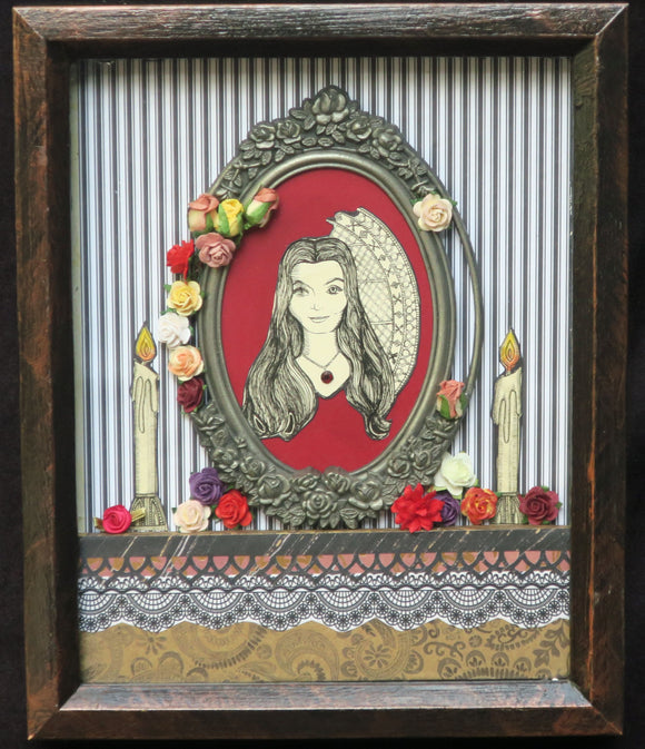 Morticia Addams Dia de los Muertos Ofrenda Shadowbox