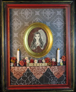 Morticia Addams Dia de los Muertos Ofrenda Shadowbox